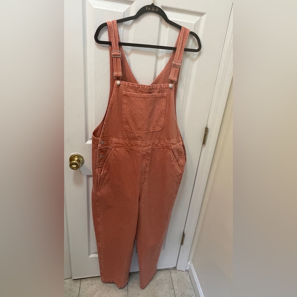 Madewell rose/blush denim overalls. Size XL